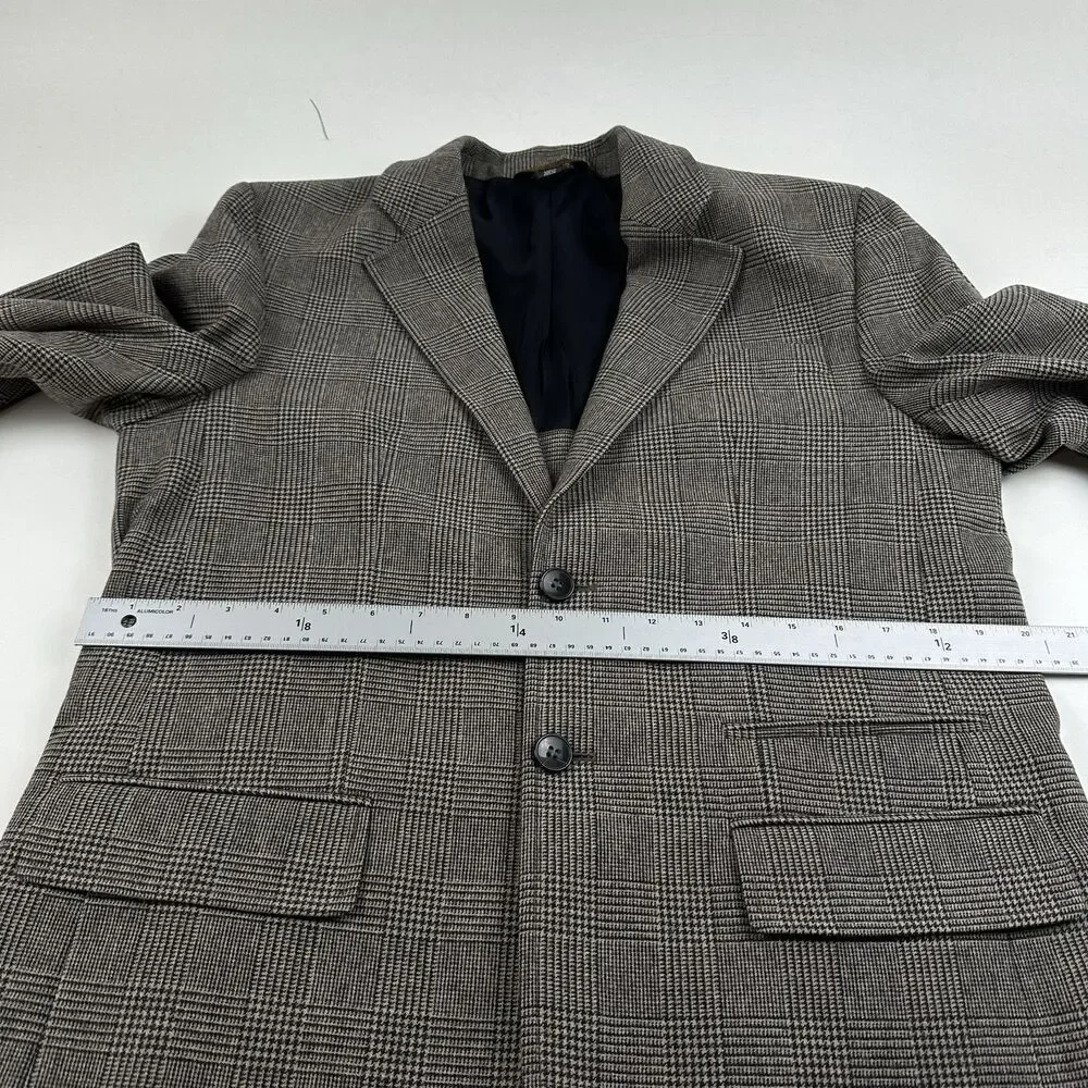 Club Monaco Elbow Patch Equestrian Wool Blazer 40R Brown Plaid Sport coat Jacket